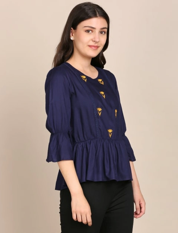 BnC Bold And Classic Yoke Embroidered Top For Women - Blue - S