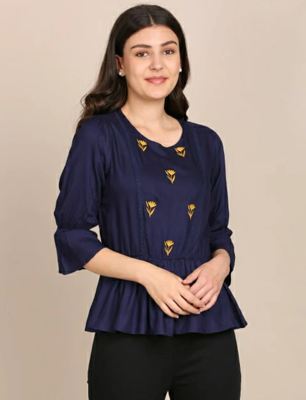 BnC Bold And Classic Yoke Embroidered Top For Women - Blue - S