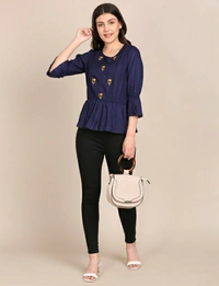 BnC Bold And Classic Yoke Embroidered Top For Women - Blue - S
