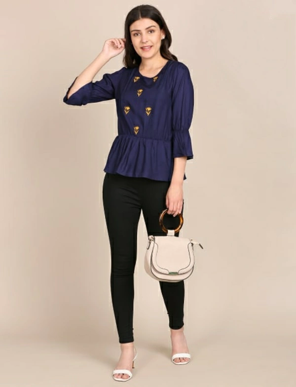 BnC Bold And Classic Yoke Embroidered Top For Women - Blue - S