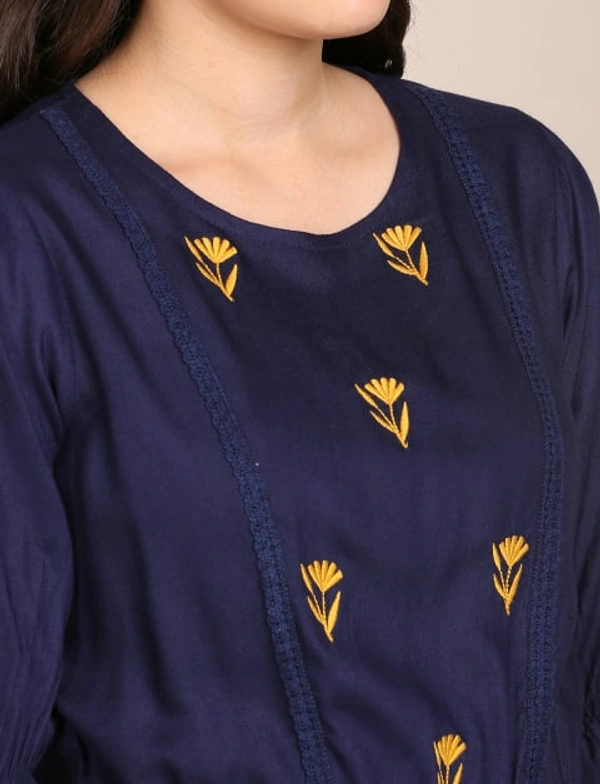 BnC Bold And Classic Yoke Embroidered Top For Women - Blue - S