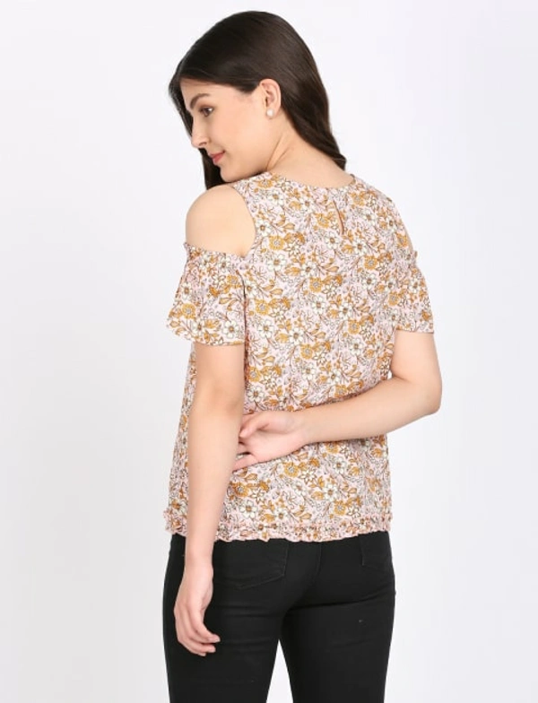 FBS Rayon Top with Ruffled Cold Shoulder Sleeves For Women - Pink - S