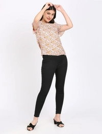 FBS Rayon Top with Ruffled Cold Shoulder Sleeves For Women - Pink - S