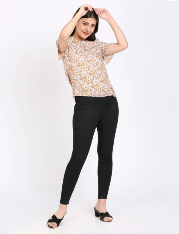 FBS Rayon Top with Ruffled Cold Shoulder Sleeves For Women - Pink - S