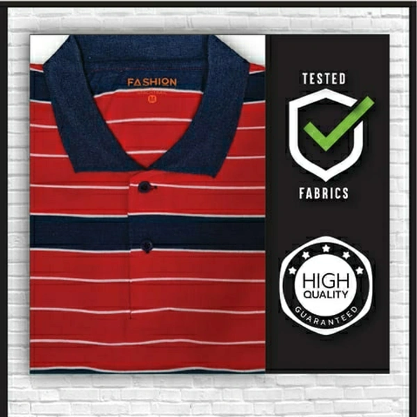 FBS COTTON RICH COLLAR NECK Striped T-Shirt Men - Red - Red