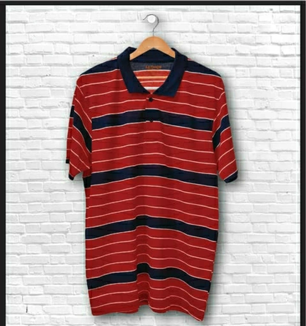 FBS COTTON RICH COLLAR NECK Striped T-Shirt Men - Red - Red