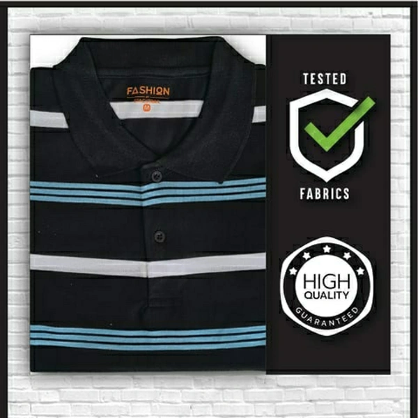 FBS COTTON RICH COLLAR NECK Striped T-Shirt Men - Navy - S