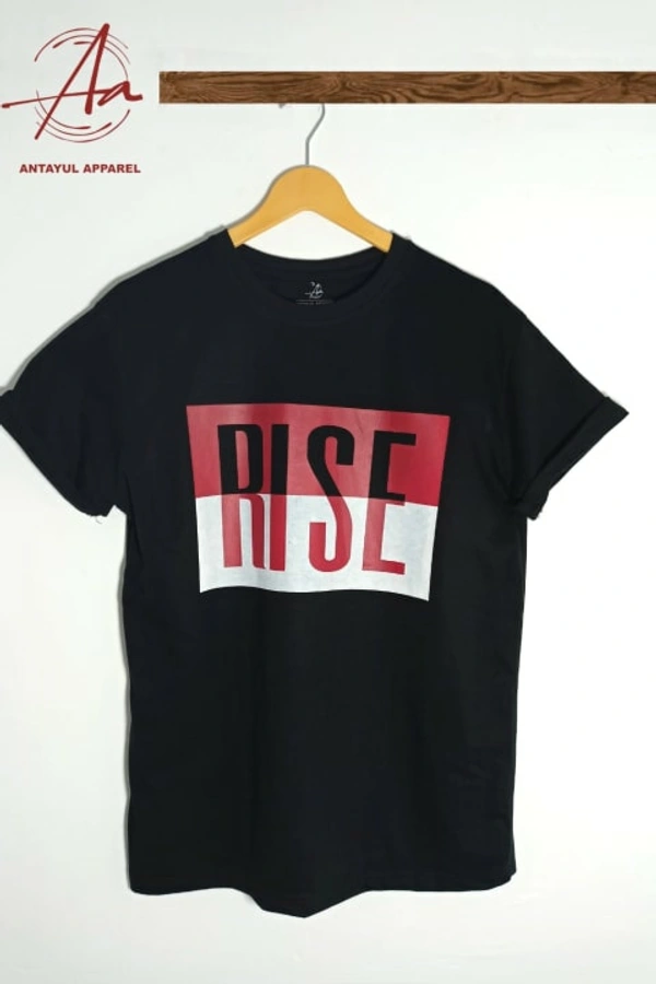Antayul Cotton Round Neck HD Graphics Print T-Shirt for Men - Black Rise - M