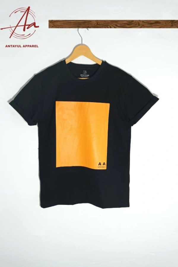 Antayul Cotton Round Neck HD Print T-Shirt for Men - Black Sq - L