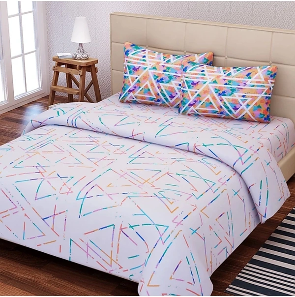 SBNG 180TC Double Bed Geometric Printed Cotton Bedsheet with 2 Pillow Covers - Double ( 275cm x 225cm ) 