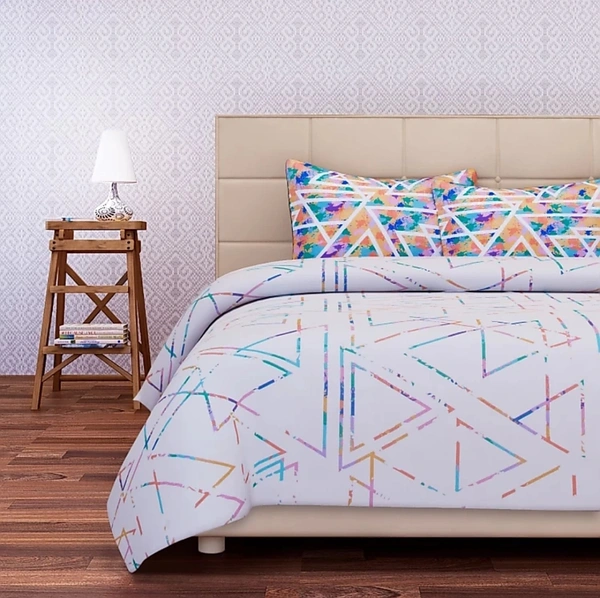 SBNG 180TC Double Bed Geometric Printed Cotton Bedsheet with 2 Pillow Covers - Double ( 275cm x 225cm ) 
