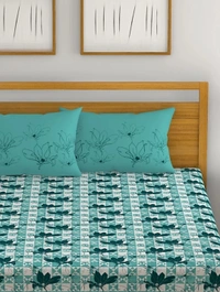 Trident 120 TC Queen Size Double Bed Cotton Bedsheet With 2 Pillow Covers - Sakura Teal, Queen Size
