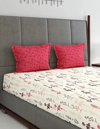 Trident 120 TC Queen Size Double Bed Cotton Bedsheet With 2 Pillow Covers - Botanic Pink, Double Queen