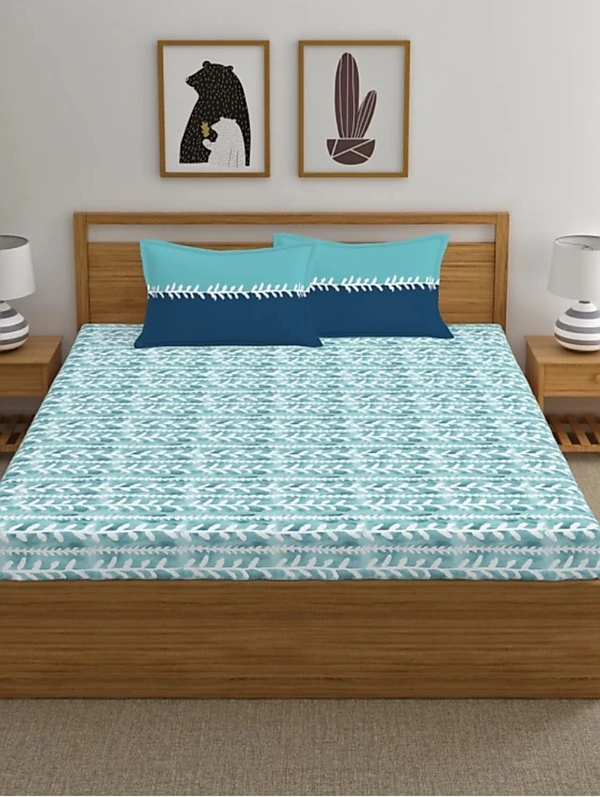 Trident 120 TC Queen Size Double Bed Cotton Bedsheet With 2 Pillow Covers - Green - Queen Double