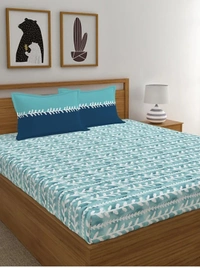Trident 120 TC Queen Size Double Bed Cotton Bedsheet With 2 Pillow Covers - Green - Queen Double