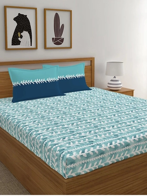 Trident 120 TC Queen Size Double Bed Cotton Bedsheet With 2 Pillow Covers - Green - Queen Double