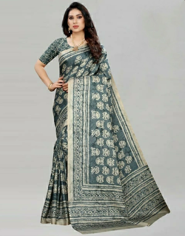 Poly Silk Printed Saree With Unstitched Blouse Piece (6.3 M) - Green, 6.3 mtrs w/blouse