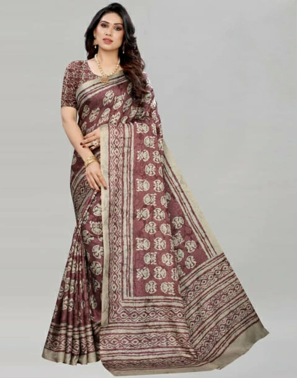 Poly Silk Printed Saree With Unstitched Blouse Piece (6.3 M) - Red, 6.3 mtrs w/blouse