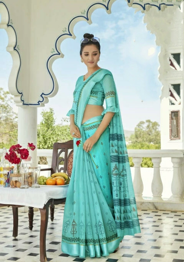 Pehnava Poly Cotton Bollywood Saree With Blouse  - 6.3 mtrs w/blouse