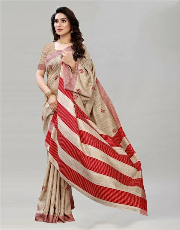 Pehnava Silk Blend Embroidered Bollywood Saree with Blouse - 6.3 mtrs w/blouse