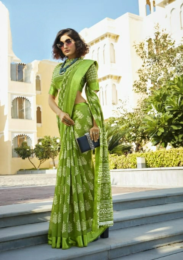Poly Cotton Satin Border Saree With Unstitched Blouse - 6.3 mtrs w/blouse