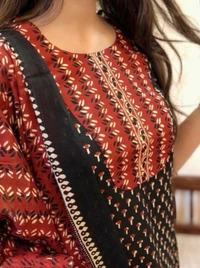 Pehnava Beautiful Soft Cotton Kurta With Pant And Mulmul Dupatta Set - M