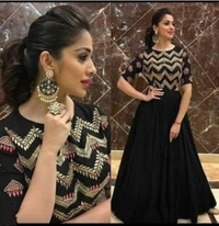Pehnava Women's Embroidered Rayon Long Anarkali Kurti - Black - M