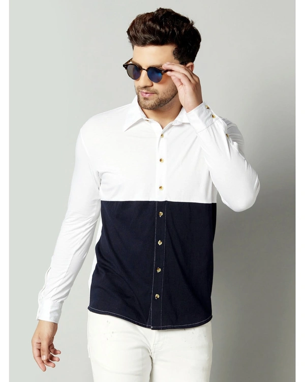 Gespo Men's Regular Fit Cotton Color-Blocked Full Length Shirt - M