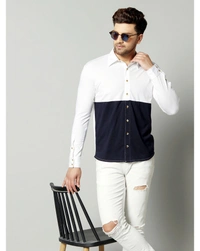 Gespo Men's Regular Fit Cotton Color-Blocked Full Length Shirt - M