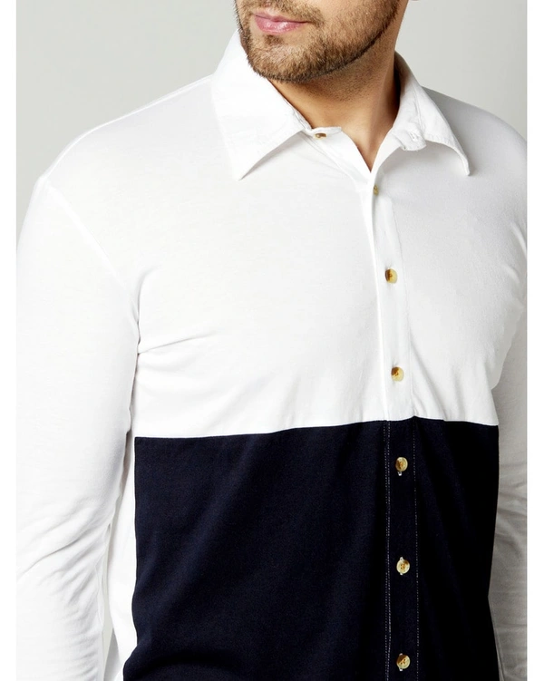Gespo Men's Regular Fit Cotton Color-Blocked Full Length Shirt - M