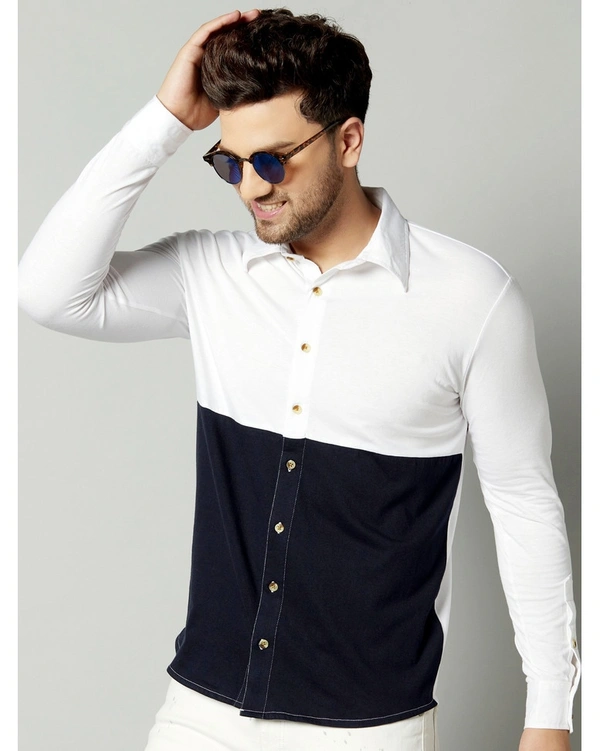 Gespo Men's Regular Fit Cotton Color-Blocked Full Length Shirt - M