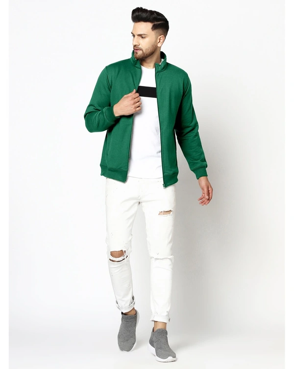 Gespo Men's Blended Fleece Full Length Front Zip Sweatshirt - Green - M