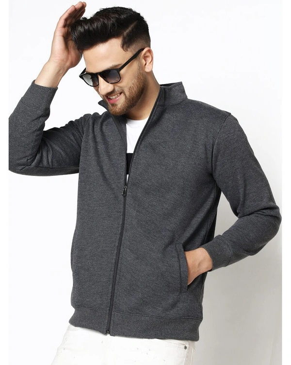 Gespo Men's Blended Fleece Full Length Front Zip Sweatshirt - Grey - S