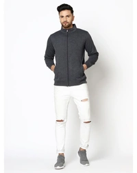 Gespo Men's Blended Fleece Full Length Front Zip Sweatshirt - Grey - S
