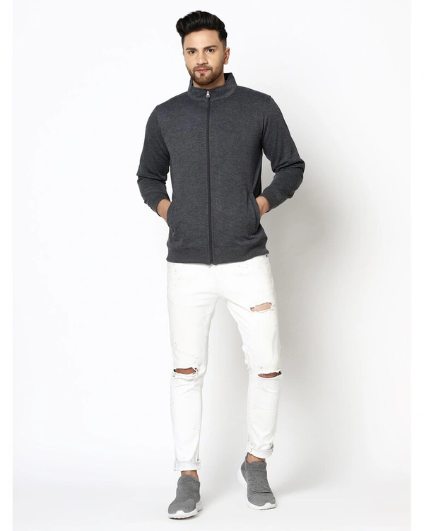 Gespo Men's Blended Fleece Full Length Front Zip Sweatshirt - Grey - S