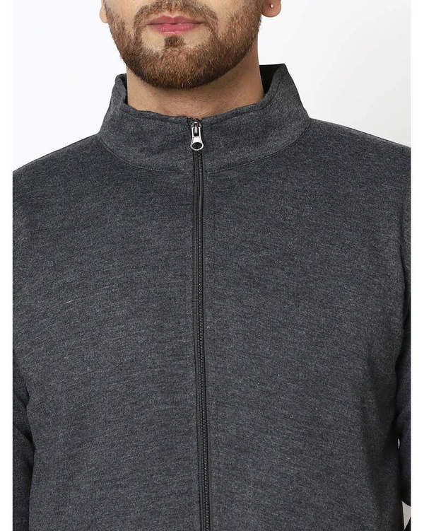 Gespo Men's Blended Fleece Full Length Front Zip Sweatshirt - Grey - S