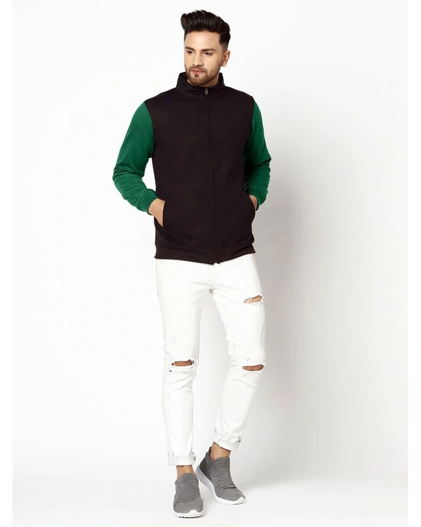 Gespo Men's Blended Color Blocked Fleece Full Length Front Zip Sweatshirt - S