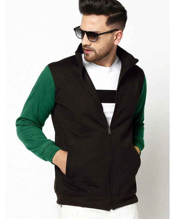Gespo Men's Blended Color Blocked Fleece Full Length Front Zip Sweatshirt - S