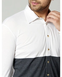 Gespo Men's Regular Fit Cotton Color-Blocked Full Length Shirt - L