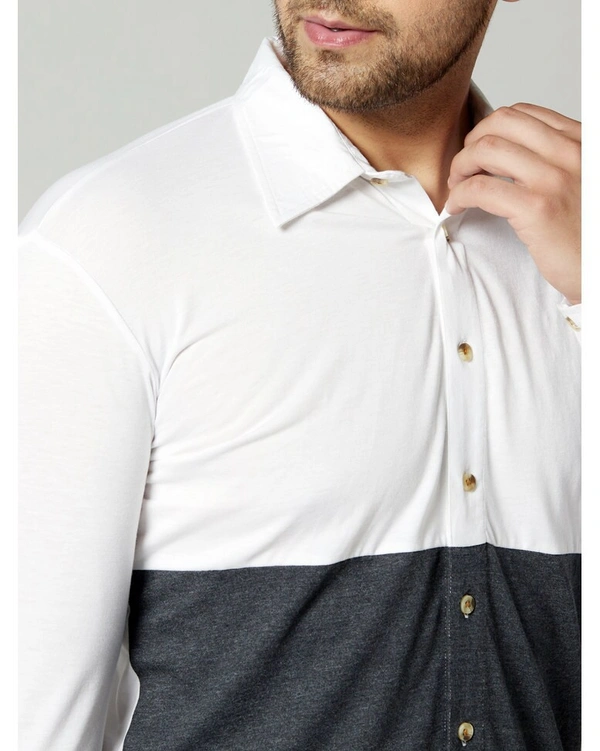 Gespo Men's Regular Fit Cotton Color-Blocked Full Length Shirt - L
