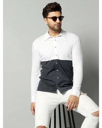 Gespo Men's Regular Fit Cotton Color-Blocked Full Length Shirt - L