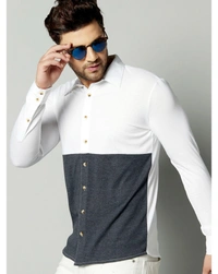Gespo Men's Regular Fit Cotton Color-Blocked Full Length Shirt - L