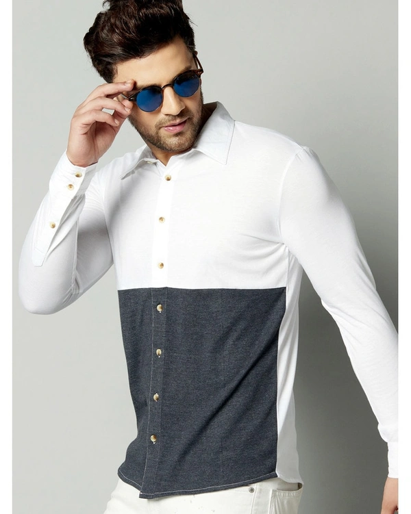 Gespo Men's Regular Fit Cotton Color-Blocked Full Length Shirt - L