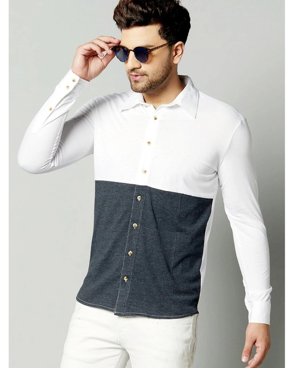Gespo Men's Regular Fit Cotton Color-Blocked Full Length Shirt - M