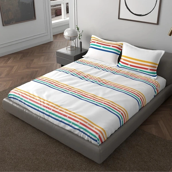 UCB 180 TC Cotton Double Bed Striped Bedsheet With 2 Pillow Covers - King