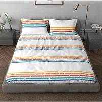 UCB 180 TC Cotton Double Bed Striped Bedsheet With 2 Pillow Covers - King