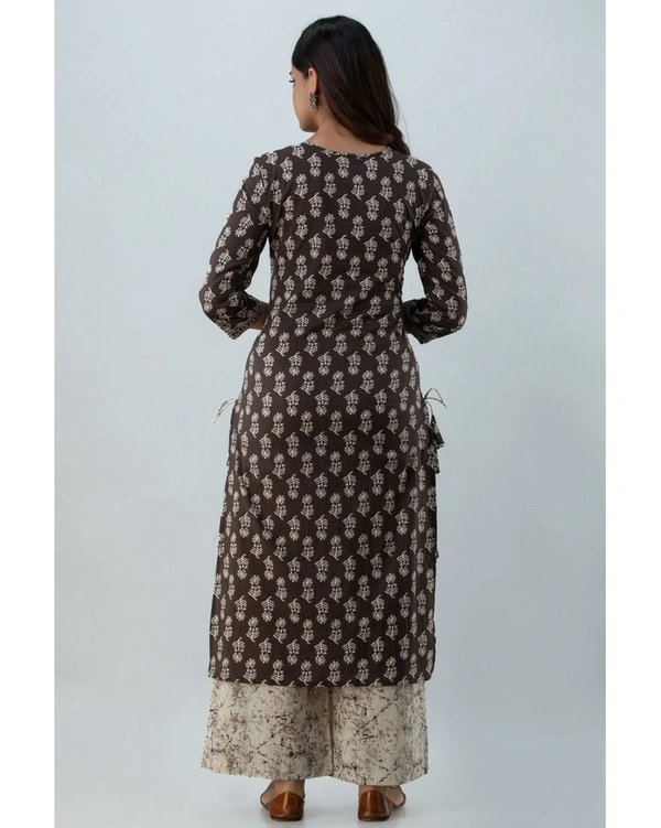 GMJ Floral Printed Straight Cotton Kurta Plazzo & Dupatta Set - M
