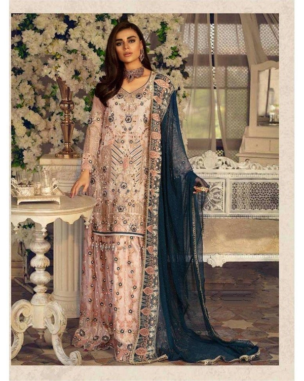 Pehnava Women's Georgette Embroidered Sharara Kurta Set With Dupatta - Free Size