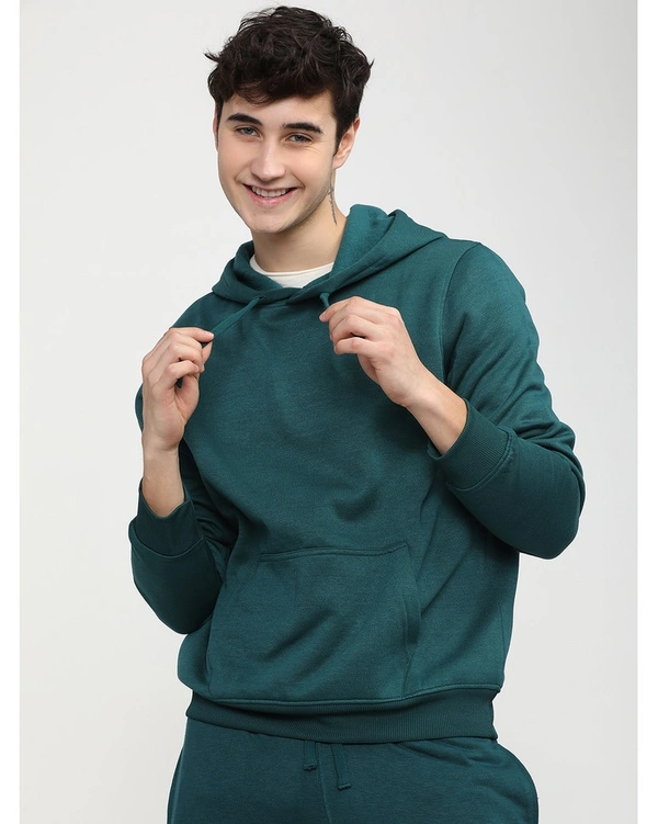 Highlander Men's Solid Vneck Hooded Regular Fit Sweatshirt - Green - L