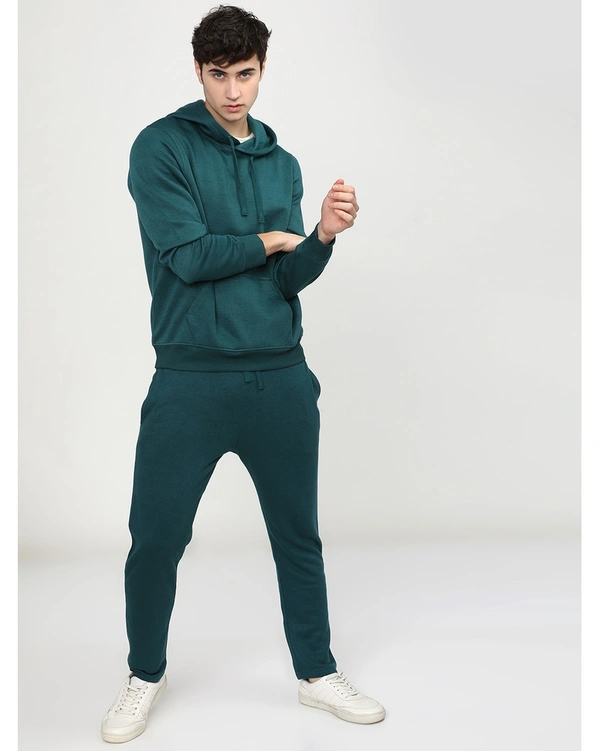 Highlander Men's Solid Vneck Hooded Regular Fit Sweatshirt - Green - L